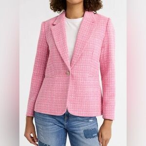 NWT Free Assembly Women’s Pink White Tweed Single Breasted Blazer Jacket Size 20